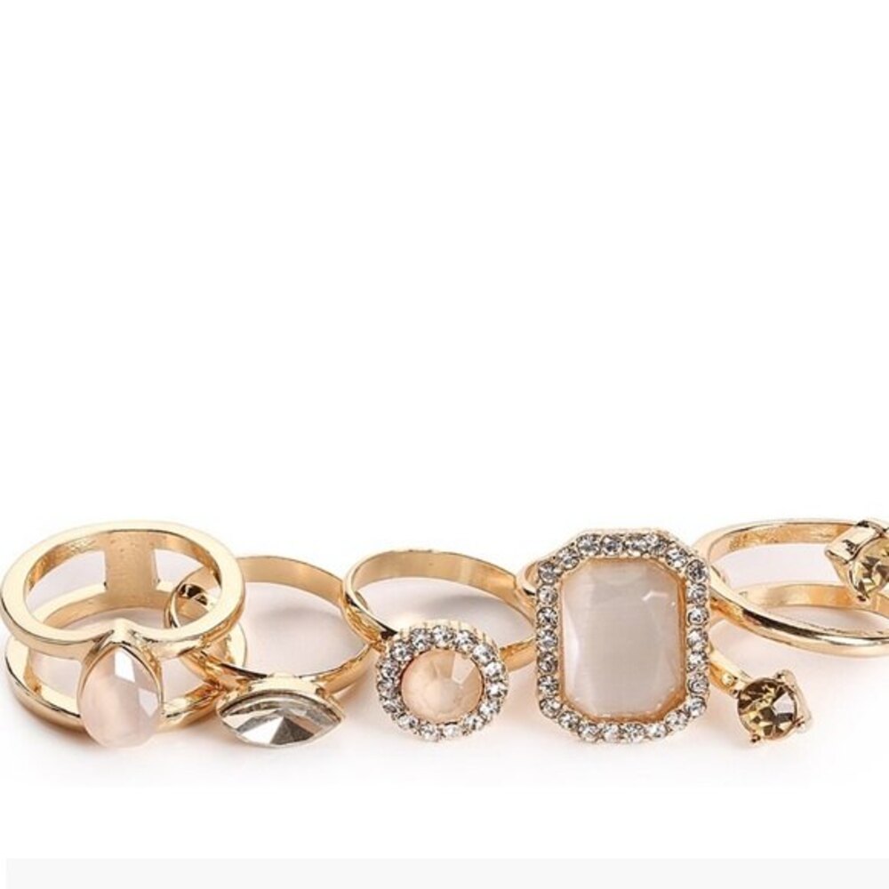 Kelly & Katie Acrylic Jewel Rhinestones Ring Set Pink / Gold